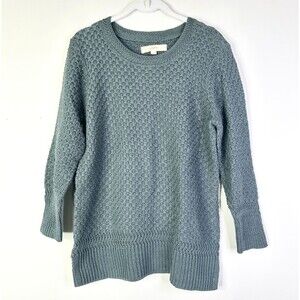 Loft Sweater Women M Sage Green 100% Cotton Textured Crewneck Cottagecore NWOT